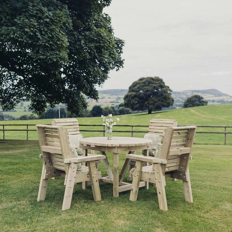 Churnet Valley Ergo Timber Wood 4 Seater Round Garden Dining Set