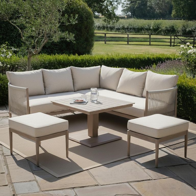 Havana Square Corner Garden Dining Set - Rising Table - Natural Linen