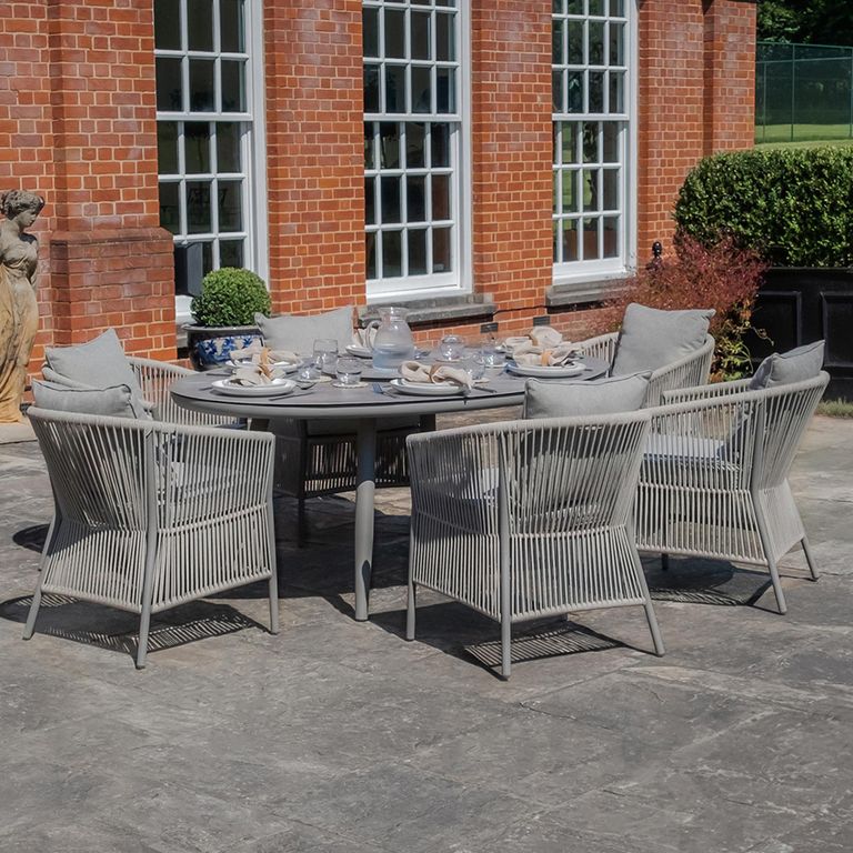 Maldives Oval Garden Dining Set - 6 Seater - 180cm - Cool Linen