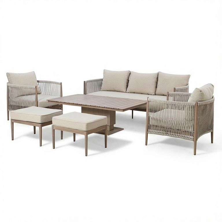 Havana Garden Sofa Set - 3 Seater - Rising Table - Natural Linen