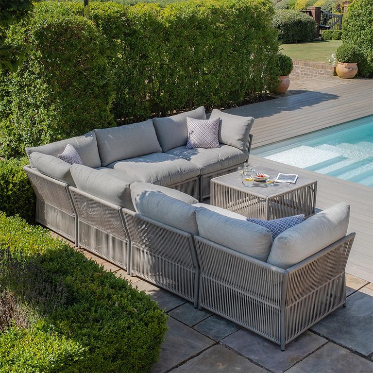 Maldives Large Corner Garden Sofa Set - with Coffee Table - Cool Linen