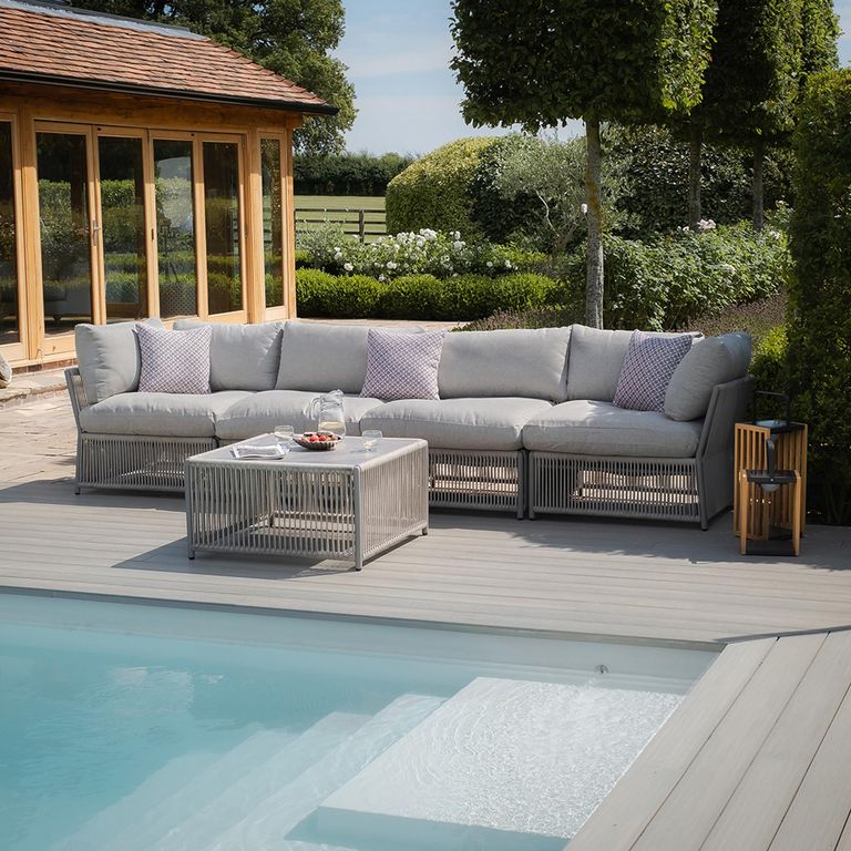 Maldives Small Corner Garden Sofa Set - with Coffee Table - Cool Linen