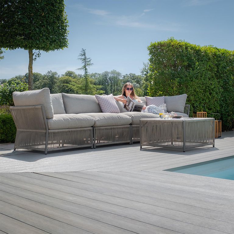 Maldives Small Corner Garden Sofa Set - with Coffee Table - Cool Linen