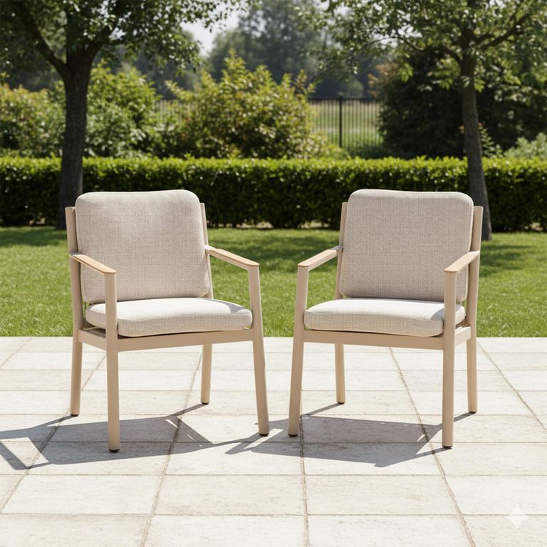 Sicily Garden Dining Chairs - Set of 2 - Teak Arms - Latte