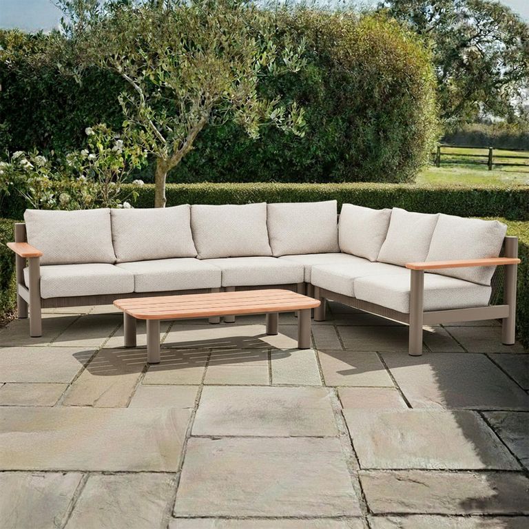 Sicily Large Corner Garden Sofa Set - with Coffee Table - Cafe Latte