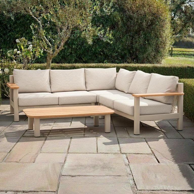 Sicily Small Corner Garden Sofa Set - with Coffee Table - Latte