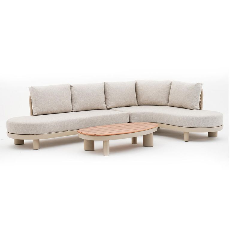 Sicily Curve Corner Garden Sofa Set - with Coffee Table - Latte