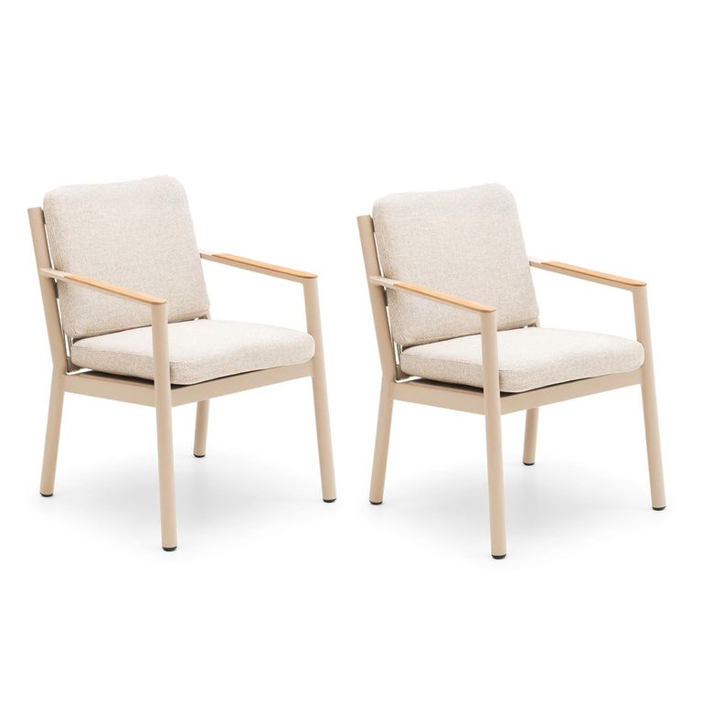 Sicily Garden Dining Chairs - Set of 2 - Teak Arms - Latte