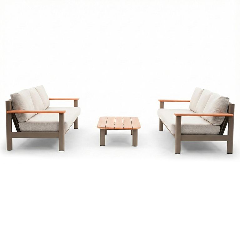 Sicily Garden Sofa Set - 6 Seater - with Coffee Table - Cafe Latte