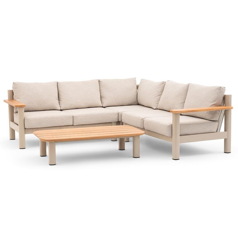 Sicily Small Corner Garden Sofa Set - with Coffee Table - Latte