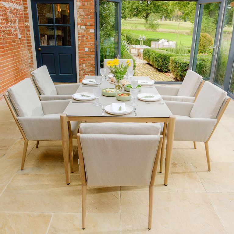 Burford Garden Dining Set - 6 Seater - 180cm - Ceramic Top - Almond