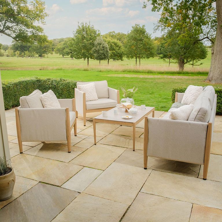 Burford Garden Sofa Set - 3 Seater - Coffee Table - Ceramic Top - Almond