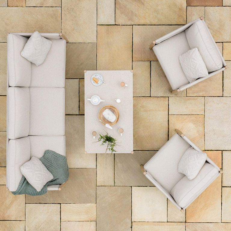 Burford Garden Sofa Set - 3 Seater - Coffee Table - Ceramic Top - Almond