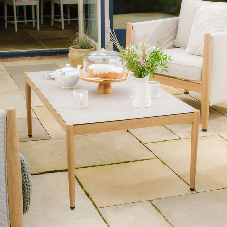 Burford Garden Sofa Set - 3 Seater - Coffee Table - Ceramic Top - Almond