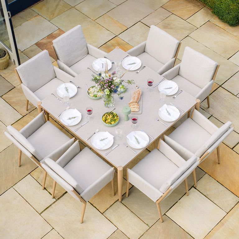 Burford Square Garden Dining Set - 8 Seater - 150cm - Ceramic Top - Almond