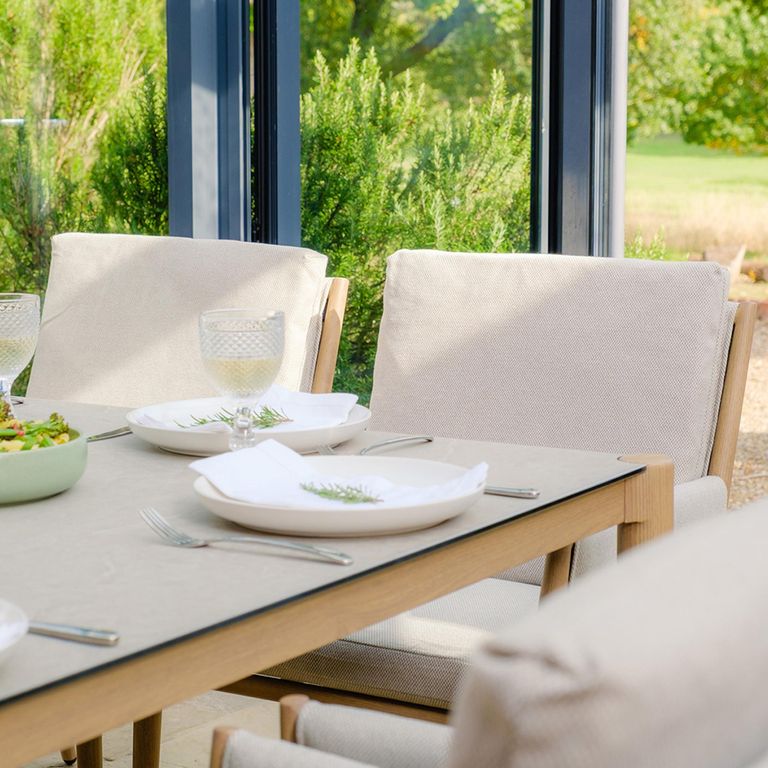 Burford Square Garden Dining Set - 8 Seater - 150cm - Ceramic Top - Almond