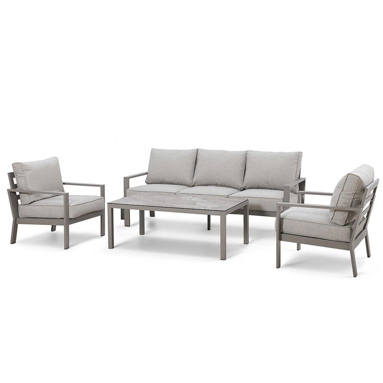 Montreal Garden Sofa Set - 3 Seater - Coffee Table - Ceramic Top - Cool Linen