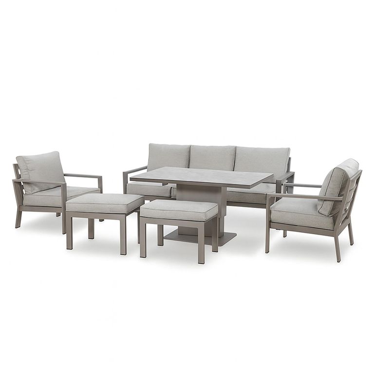 Montreal Garden Sofa Set - 3 Seater - Rising Table - Ceramic Top - Cool Linen