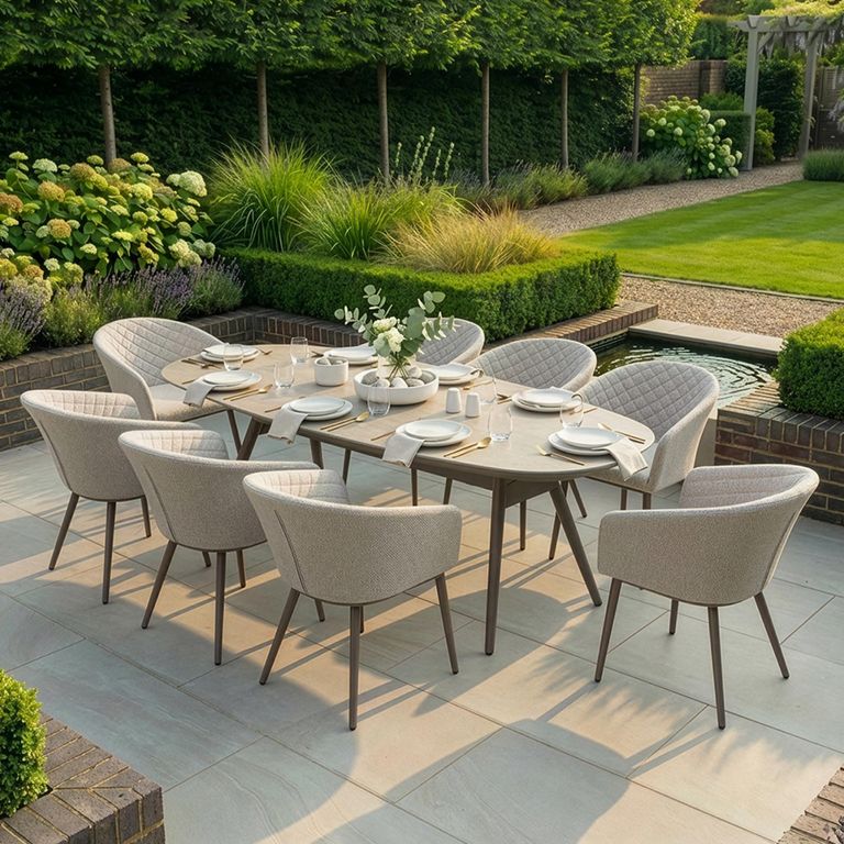 Ambition Oval Garden Dining Set - 8 Seater - 230cm - Ceramic Top - Latte