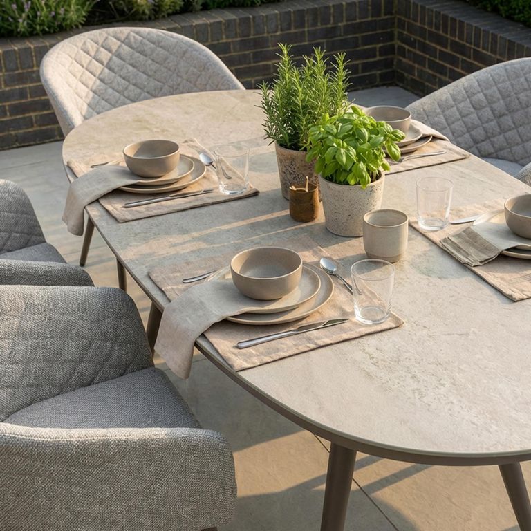 Ambition Oval Garden Dining Set - 6 Seater - 180cm - Ceramic Top - Latte