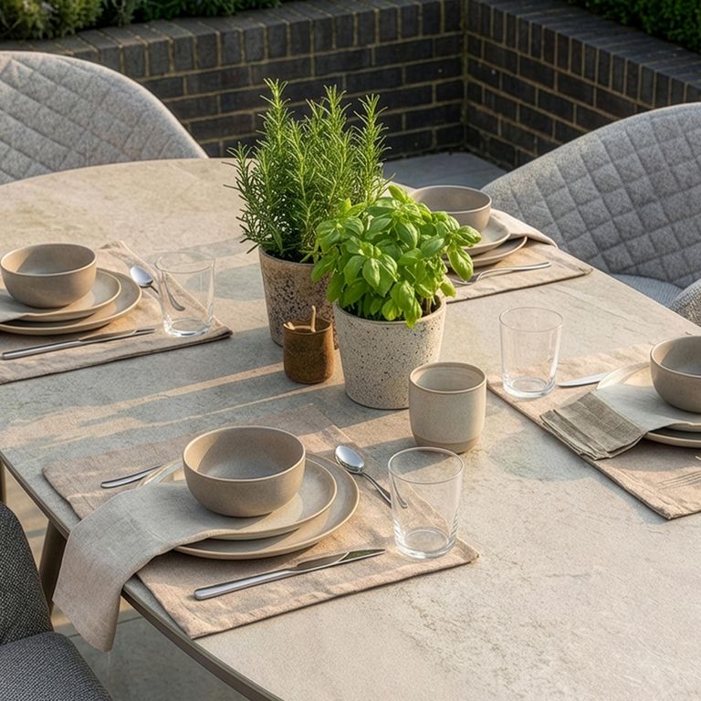 Ambition Oval Garden Dining Set - 8 Seater - 230cm - Ceramic Top - Latte