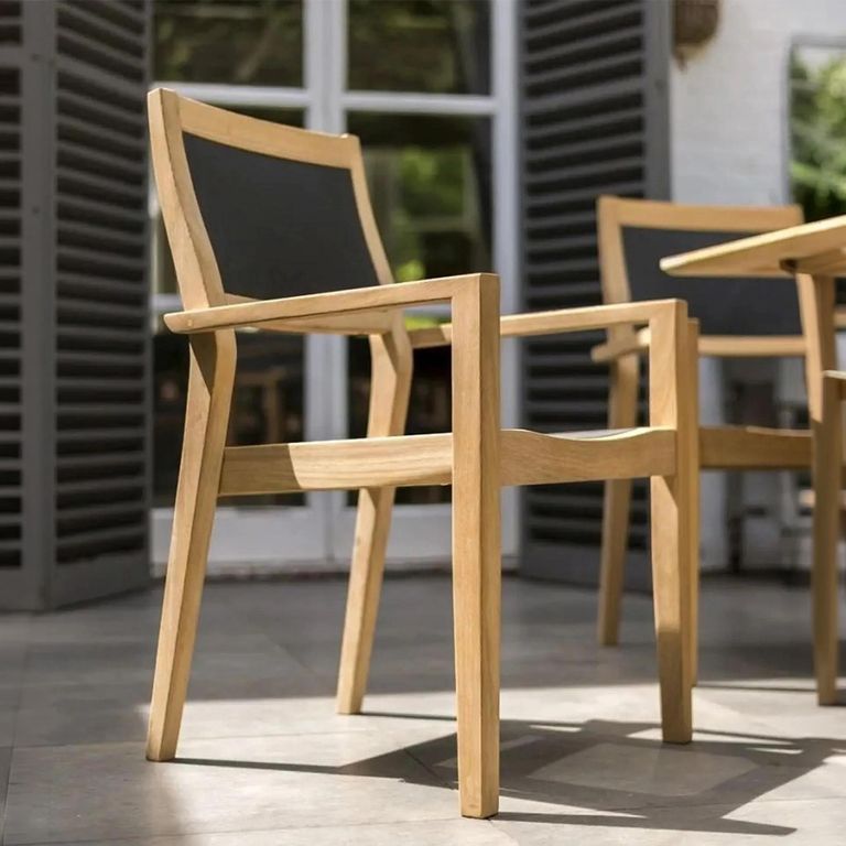 Roble Wood Stacking Garden Dining Armchair with Charcoal Sling - Set of 2
