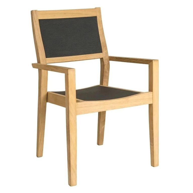 Roble Wood Stacking Garden Dining Armchair with Charcoal Sling - Set of 2