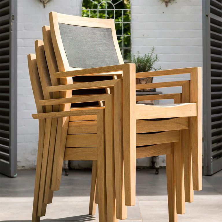 Roble Wood Stacking Garden Dining Armchair with Charcoal Sling - Set of 2
