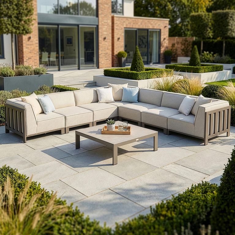 Ibiza Large Corner Garden Sofa Set - Coffee Table - Ceramic Top - Latte