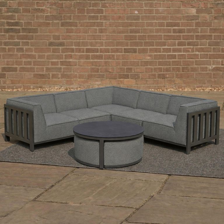 Ibiza Small Corner Garden Sofa Set - with Footstool - Coffee Table - Ceramic Top - Zinc Grey