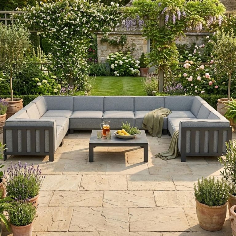 Ibiza U Shape Garden Sofa Set - Coffee Table - Ceramic Top - Zinc Grey