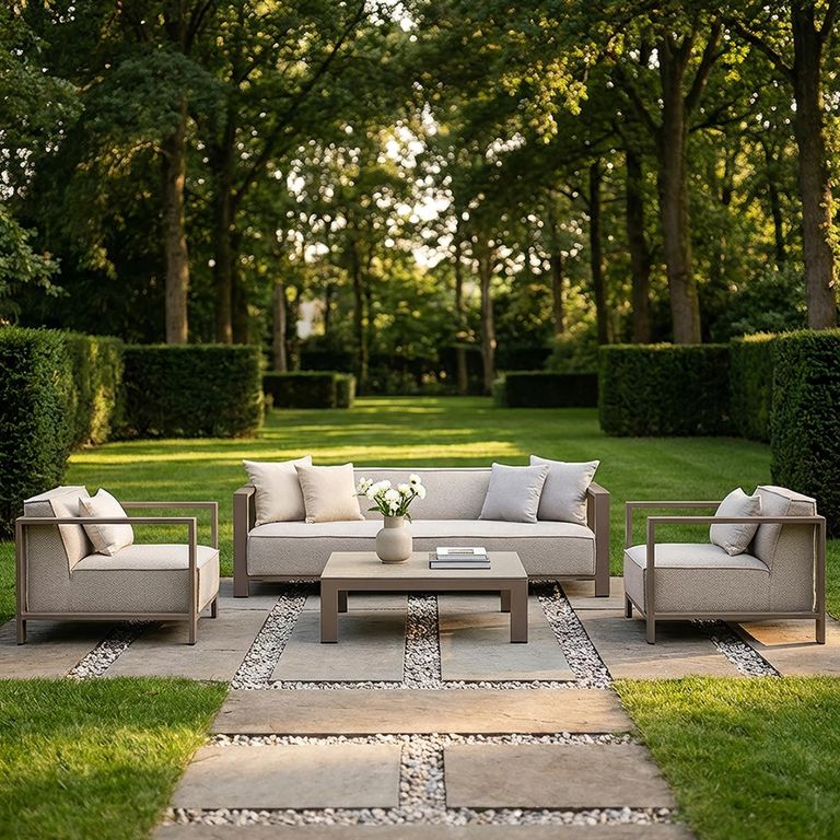 Ibiza Garden Sofa Set - 3 Seater - Coffee Table - Ceramic Top - Latte