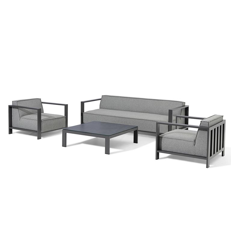 Ibiza Garden Sofa Set - 3 Seater - Coffee Table - Ceramic Top - Zinc Grey