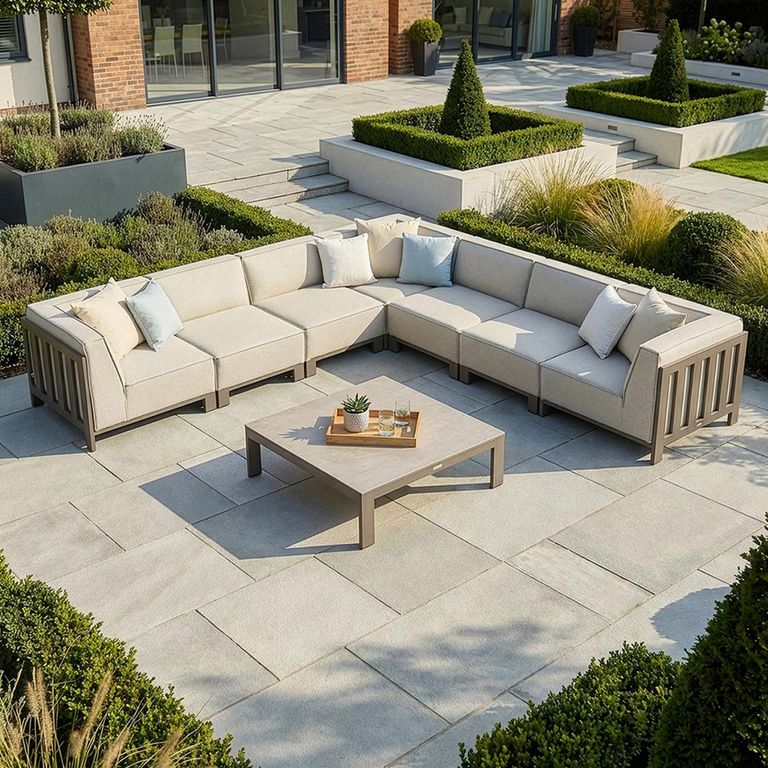 Ibiza Large Corner Garden Sofa Set - Coffee Table - Ceramic Top - Latte