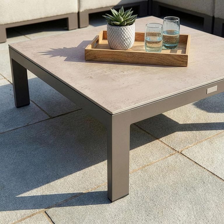 Ibiza Large Corner Garden Sofa Set - Coffee Table - Ceramic Top - Latte