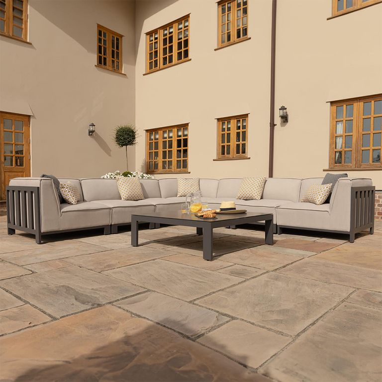 Ibiza Large Corner Garden Sofa Set - Coffee Table - Ceramic Top - Oatmeal