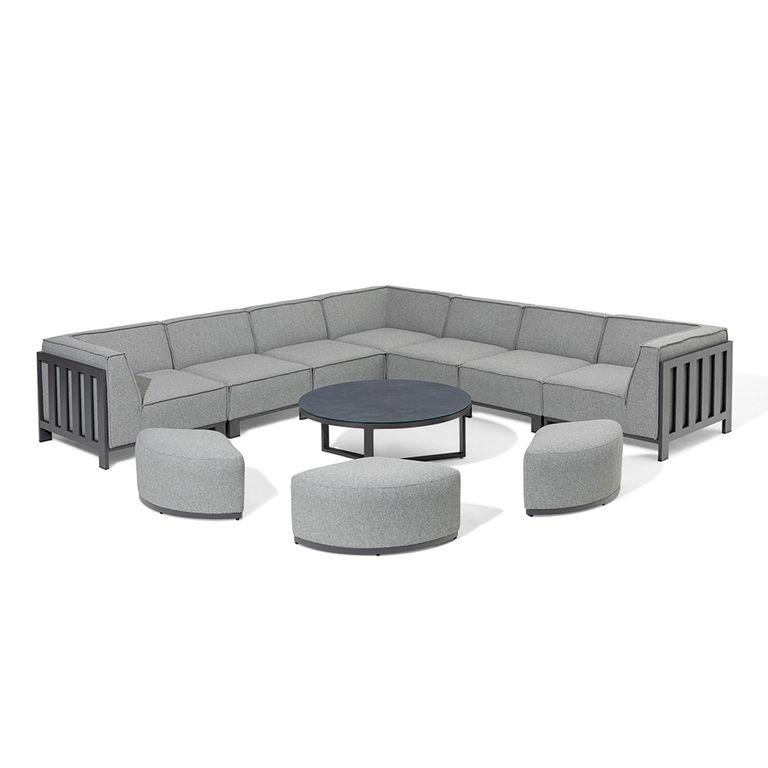 Ibiza Large Corner Garden Sofa Set - with Footstool - Coffee Table - Ceramic Top - Zinc Grey