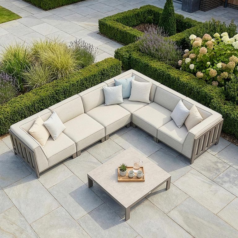 Ibiza Medium Corner Garden Sofa Set - Coffee Table - Ceramic Top - Latte