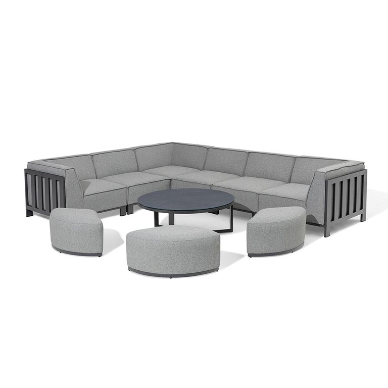 Ibiza Medium Corner Garden Sofa Set - with Footstool - Coffee Table - Ceramic Top - Zinc Grey
