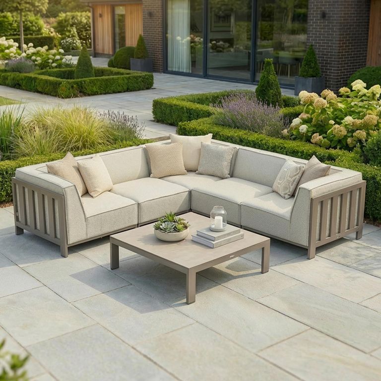 Ibiza Small Corner Garden Sofa Set - Coffee Table - Ceramic Top - Latte