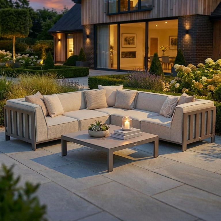 Ibiza Small Corner Garden Sofa Set - Coffee Table - Ceramic Top - Latte