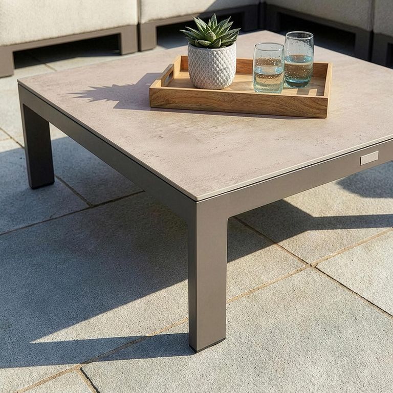 Ibiza Small Corner Garden Sofa Set - Coffee Table - Ceramic Top - Latte