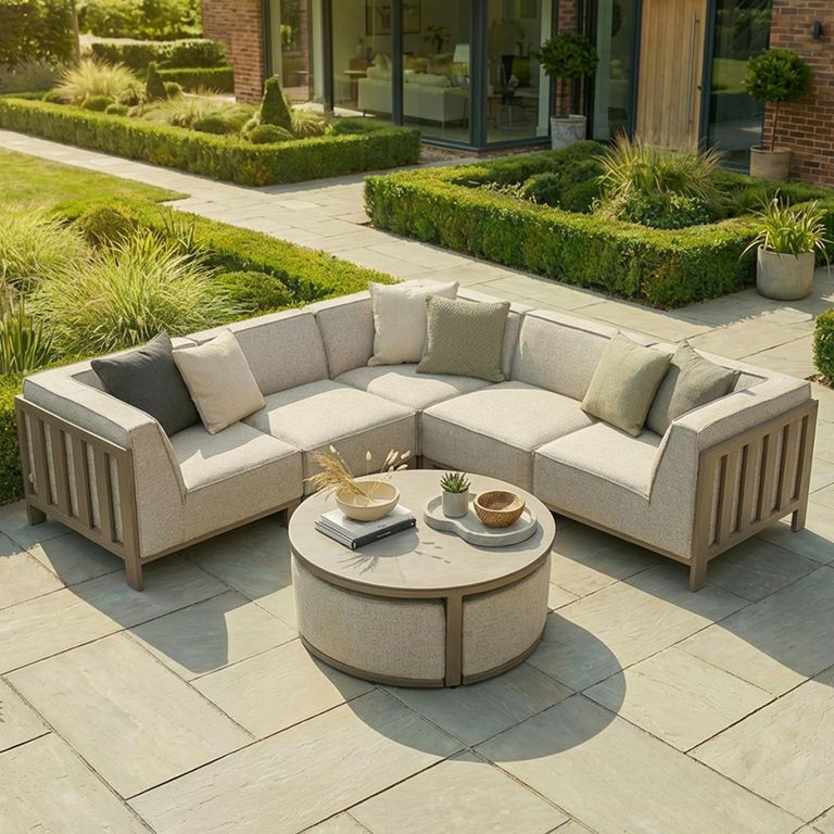 Ibiza Small Corner Garden Sofa Set - with Footsool Coffee Table - Ceramic Top - Latte