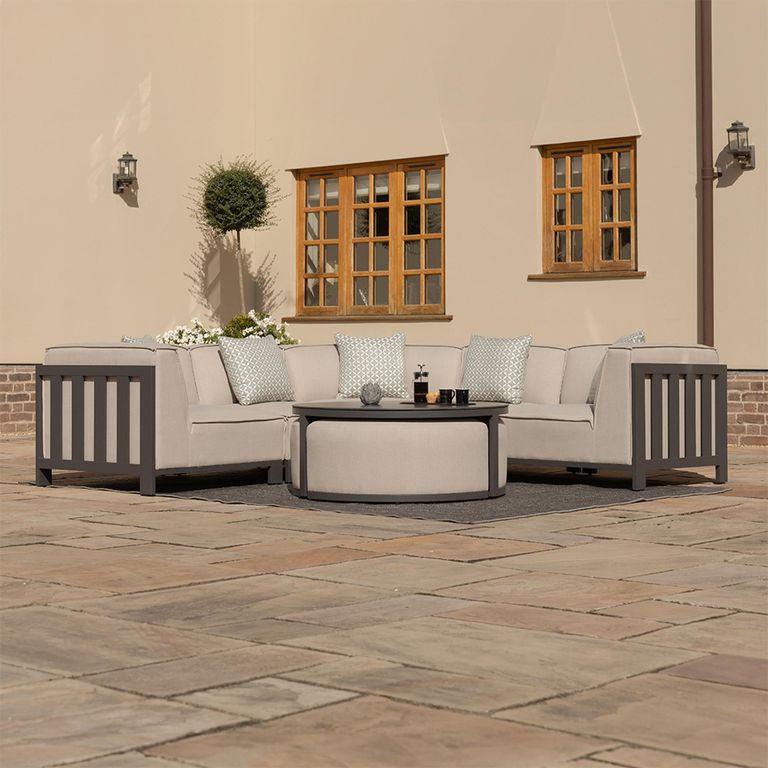 Ibiza Small Corner Garden Sofa Set - with Footstool - Coffee Table - Ceramic Top - Oatmeal