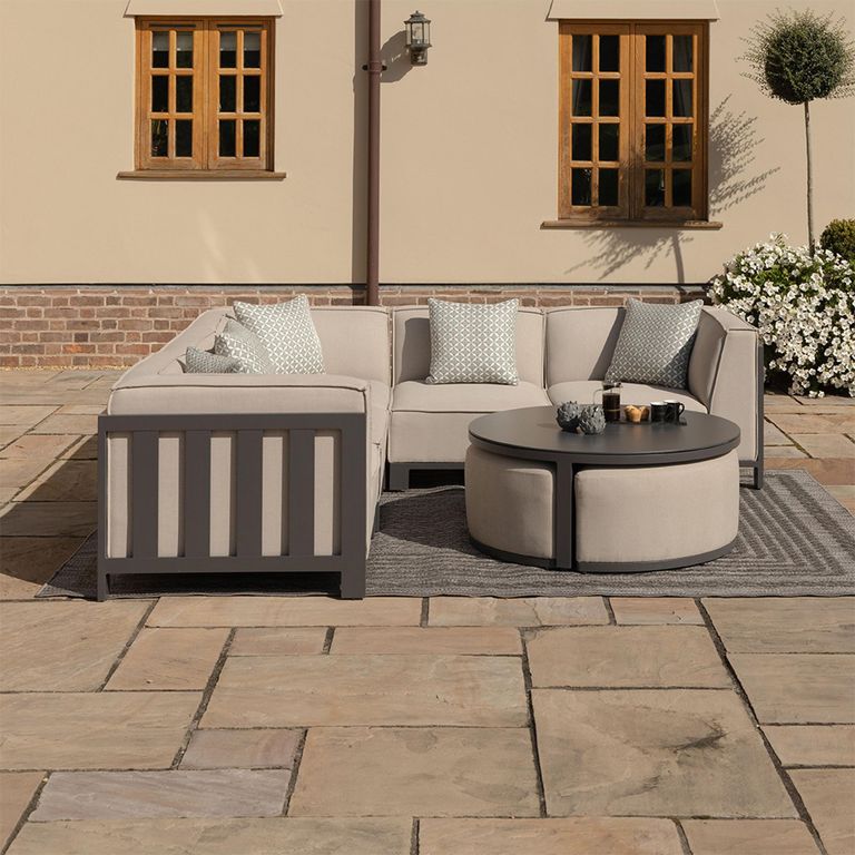 Ibiza Small Corner Garden Sofa Set - with Footstool - Coffee Table - Ceramic Top - Oatmeal