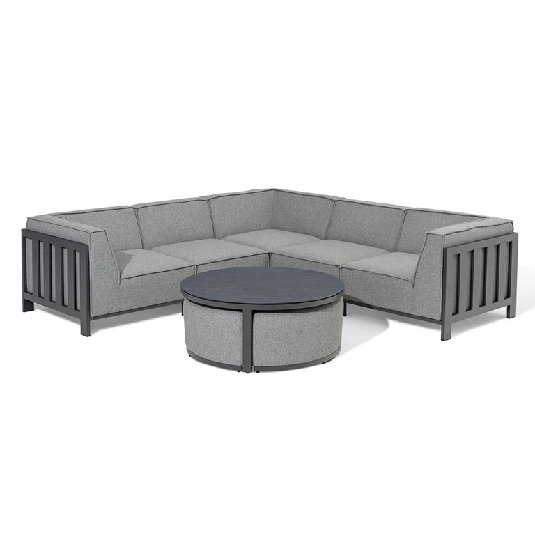 Ibiza Small Corner Garden Sofa Set - with Footstool - Coffee Table - Ceramic Top - Zinc Grey