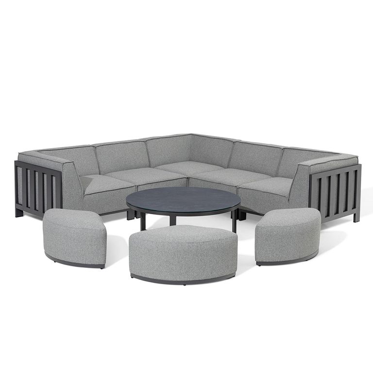 Ibiza Small Corner Garden Sofa Set - with Footstool - Coffee Table - Ceramic Top - Zinc Grey