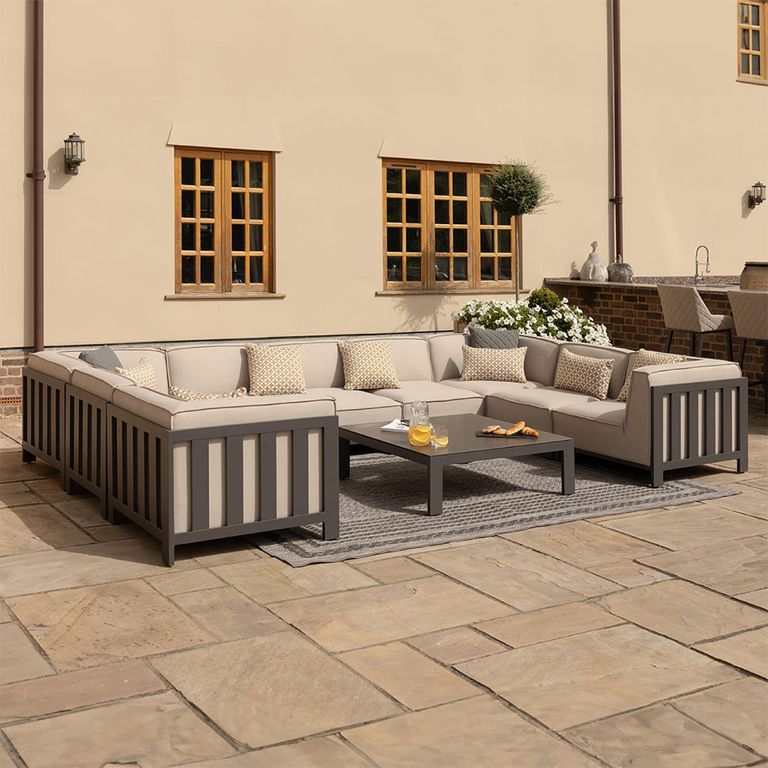Ibiza U Shape Garden Sofa Set - Coffee Table - Ceramic Top - Oatmeal
