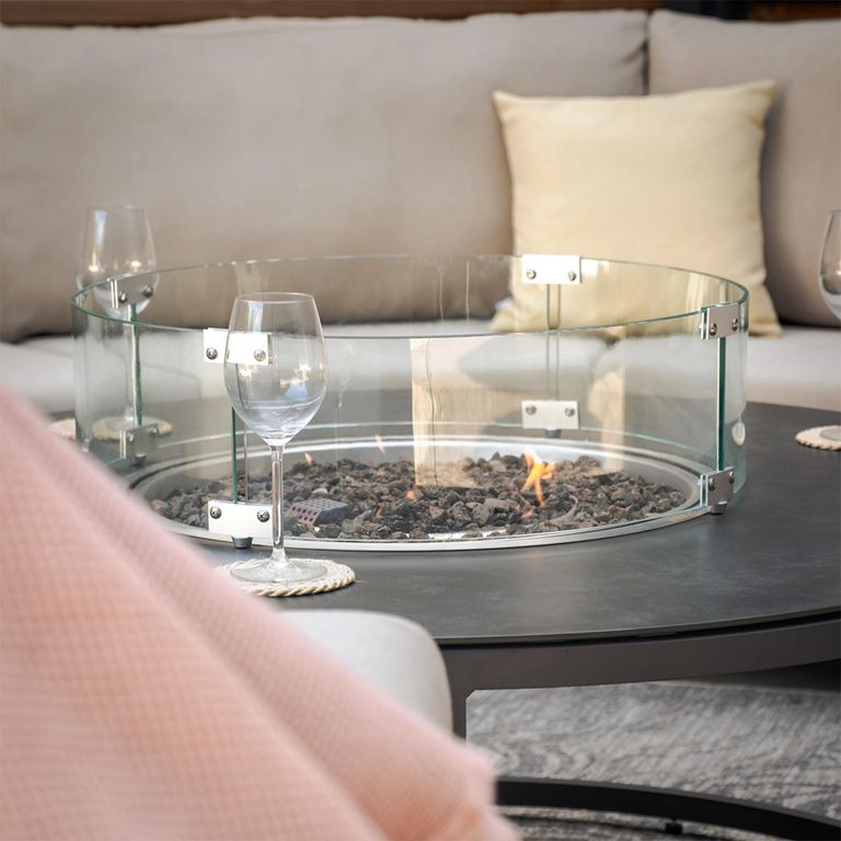 Ethos Garden Grande Corner Set - Fire Pit Table - Oatmeal