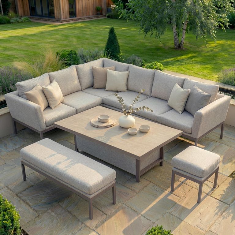 Pulse Corner Garden Dining Set - Rising Table - Ceramic Top - Latte